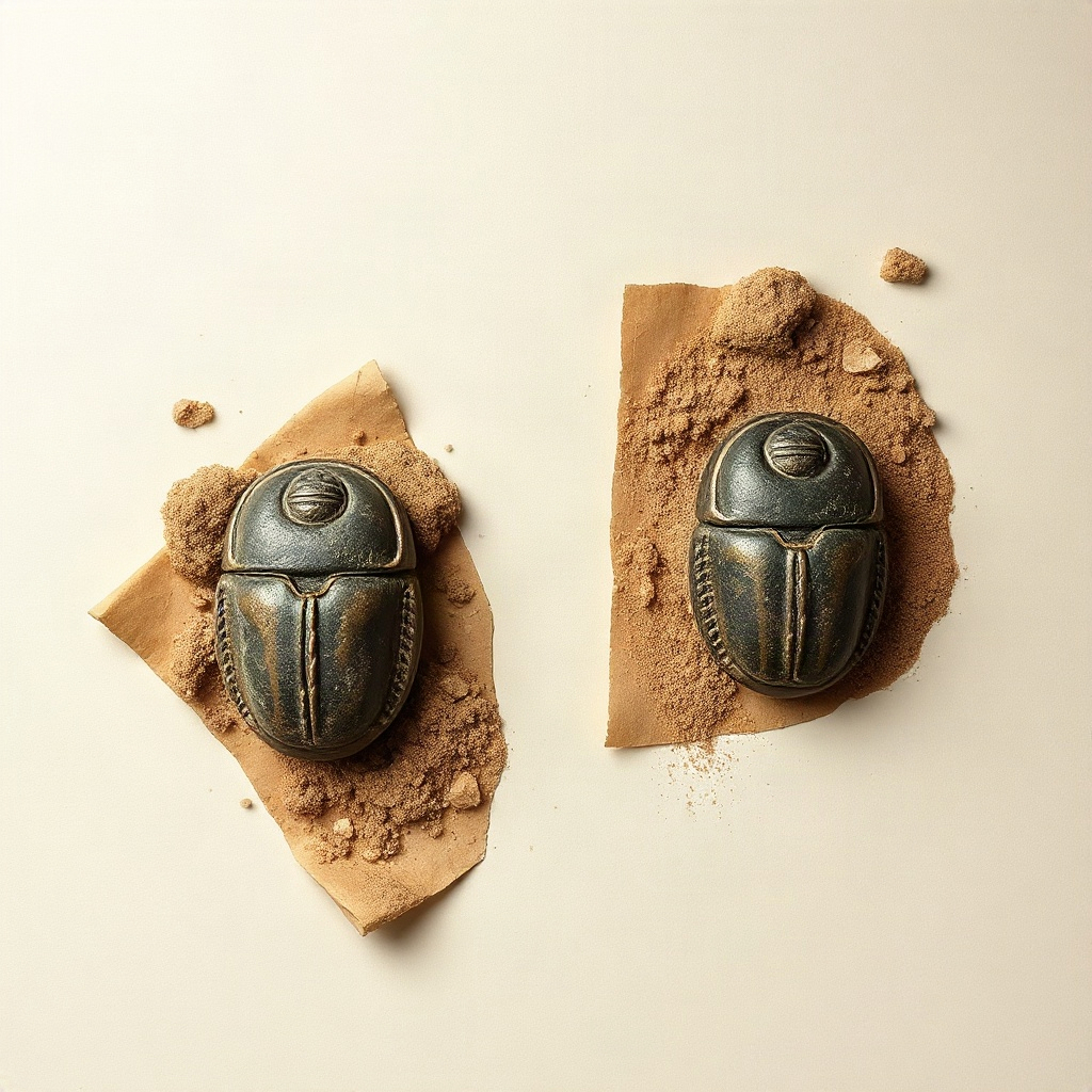 Two lookalike scarabs on separate slips