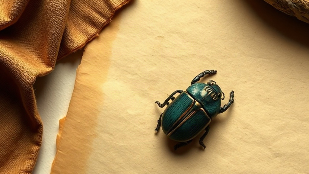 Scarab and pebble on papyrus